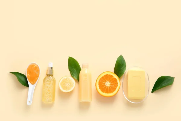 Natural Cosmetics Ingredients Color Background — Stock Photo, Image