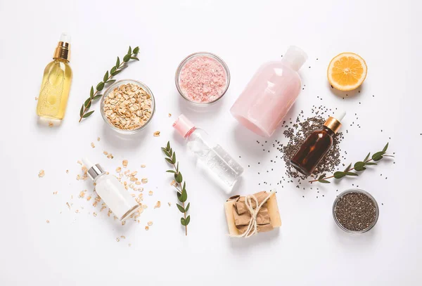 Natural Cosmetics Ingredients White Background — Stock Photo, Image