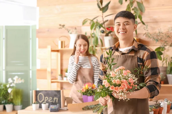 Portrait Asian Male Florist Shop — Stock Photo, Image