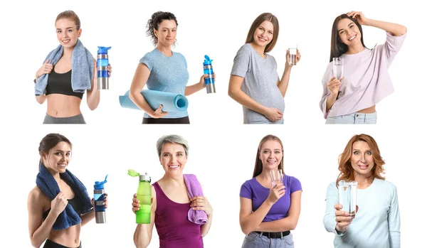 Different Women Water White Background — Stock Photo, Image