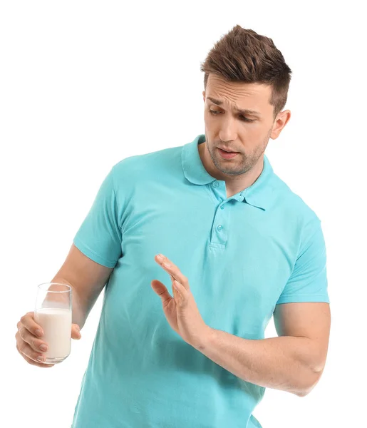 Young Man Milk Allergy White Background — Stock Photo, Image