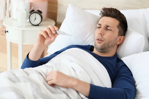 Young Man Ill Flu Lying Bed — Stock Photo, Image