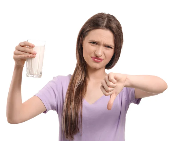 Young Woman Milk Allergy White Background — Stock Photo, Image