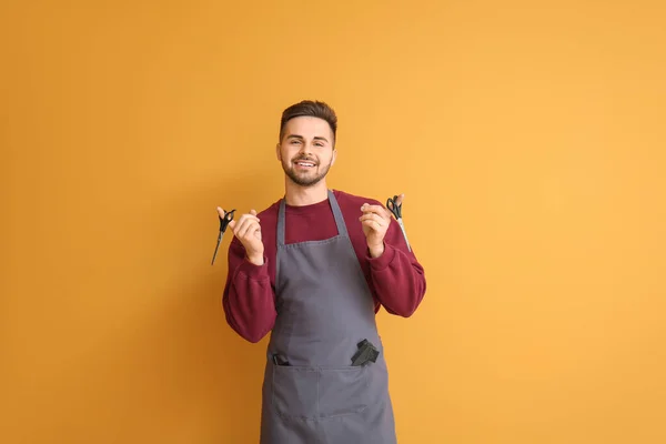 Male Hairdresser Color Background — Stock Photo, Image