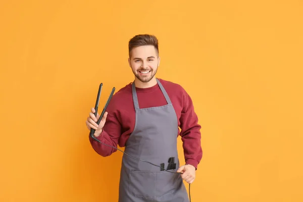 Male Hairdresser Color Background — Stock Photo, Image