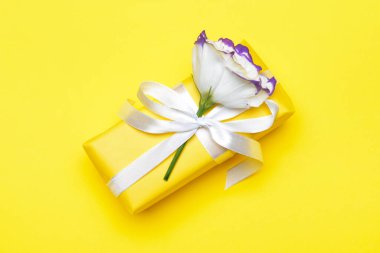 Renk arkaplanında doğum günü hediyesi