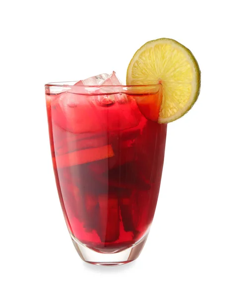 Glass Tasty Cold Ice Tea White Background — Stock Photo, Image