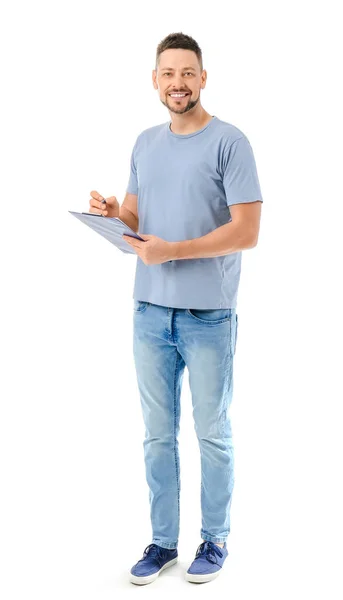 Male Truck Driver Documents White Background — Stock Photo, Image