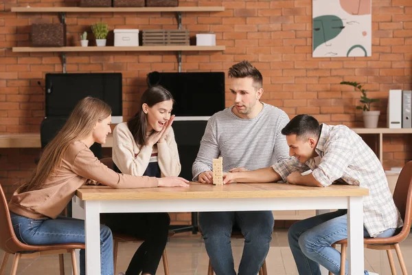 Team Business People Playing Jenga Office — Stock Photo, Image