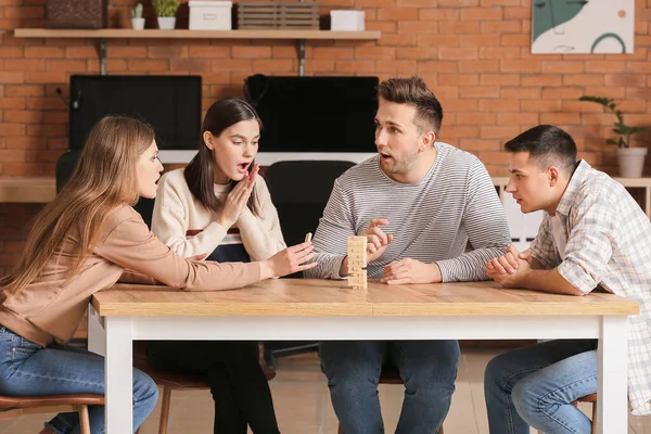 Team Business People Playing Jenga Office — Stock Photo, Image