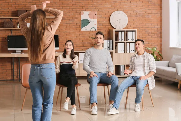 Team Business People Playing Charades Office — Stock Photo, Image