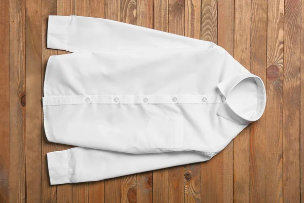 Elegante Uniforme Scolastica Sfondo Legno — Foto Stock