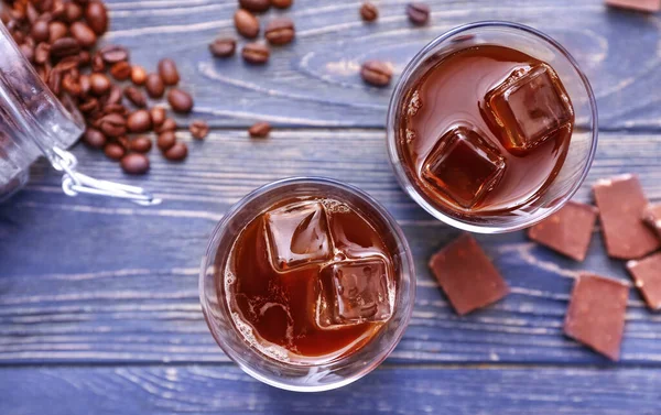 Glasses Tasty Iced Coffee Table — Stock Photo, Image