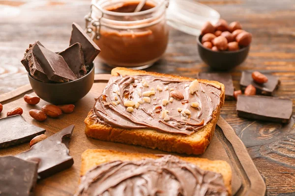 Board Fresh Bread Chocolate Paste Table — Stock Photo, Image