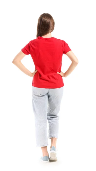 Young Woman Stylish Shirt White Background — Stock Photo, Image