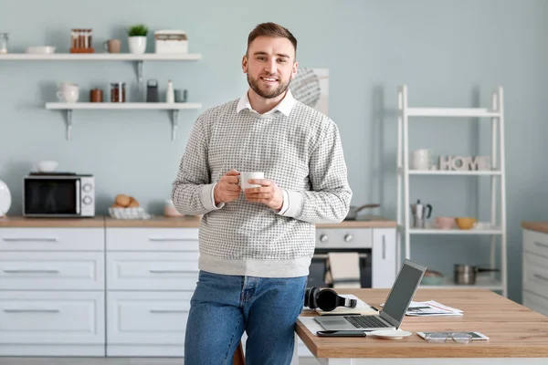 Young Man Working Home — Stock Photo, Image