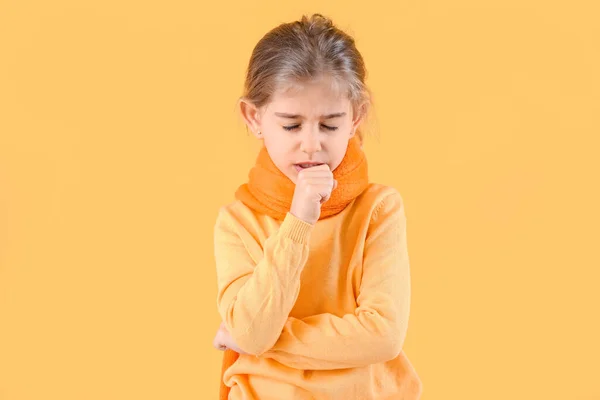 Sick Little Girl Color Background — Stock Photo, Image