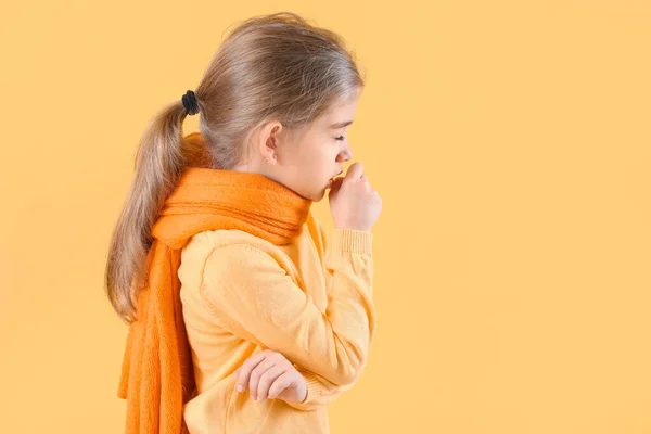 Sick Little Girl Color Background — Stock Photo, Image