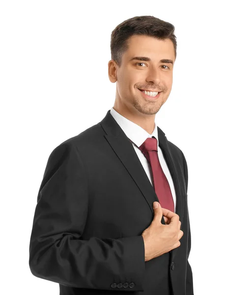 Retrato Hombre Negocios Guapo Sobre Fondo Blanco — Foto de Stock