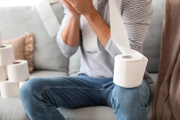 Man Toilet Paper Home Concept Coronavirus Epidemic — Stock Photo, Image