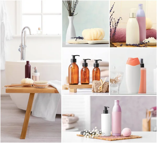 Collage Photos Shower Gels — Stock Photo, Image
