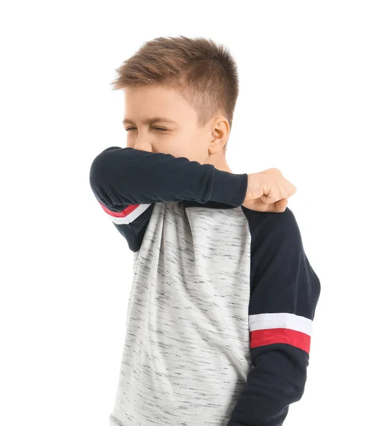 Ill Coughing Little Boy White Background — Stock Photo, Image