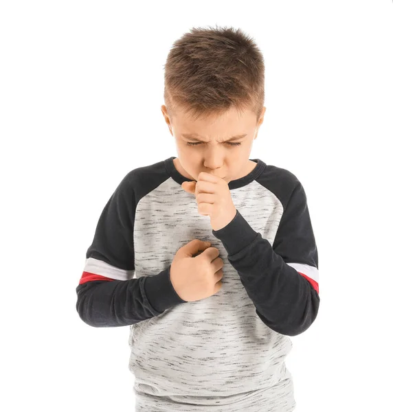 Ill Coughing Little Boy White Background — Stock Photo, Image