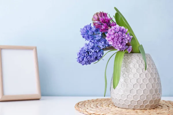 Vase Beautiful Hyacinth Flowers Table — Stock Photo, Image