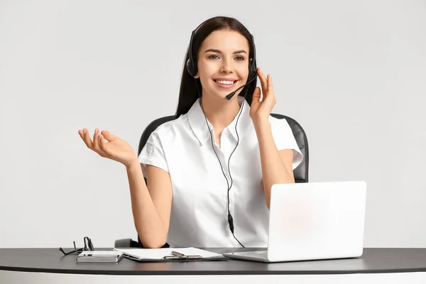 Beautiful Young Secretary Table White Background — Stock Photo, Image