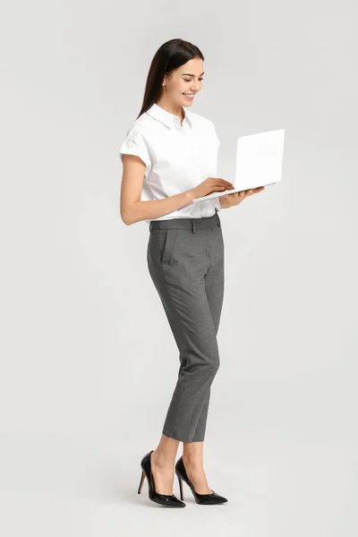 Beautiful Young Secretary Laptop White Background — Stock Photo, Image