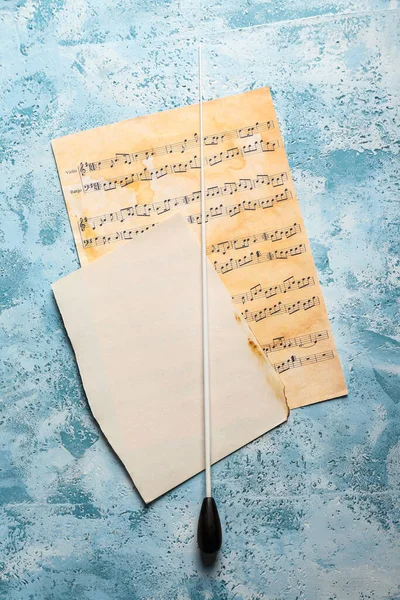 Note Sheets Conductor Stick Color Background — Stock Photo, Image