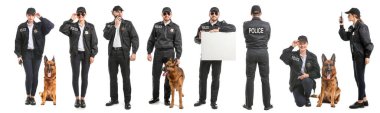 Beyaz arka planda polis memurlarıyla ayarlandı