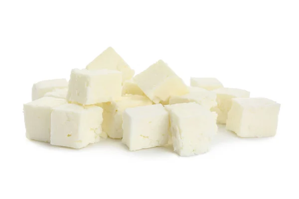 Tasty Cut Feta Cheese White Background — Stock Photo, Image