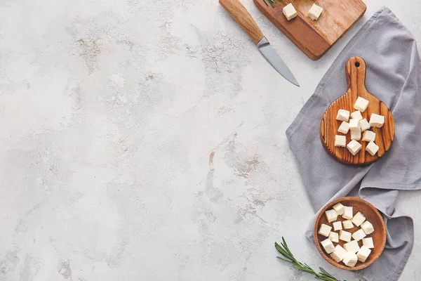 Composição Com Queijo Feta Corte Saboroso Mesa — Fotografia de Stock