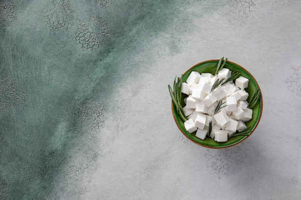 Bowl Tasty Cut Feta Cheese Table — Stock Photo, Image