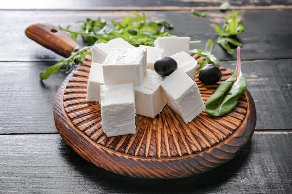 Board Tasty Cut Feta Cheese Olives Table — Stock Photo, Image