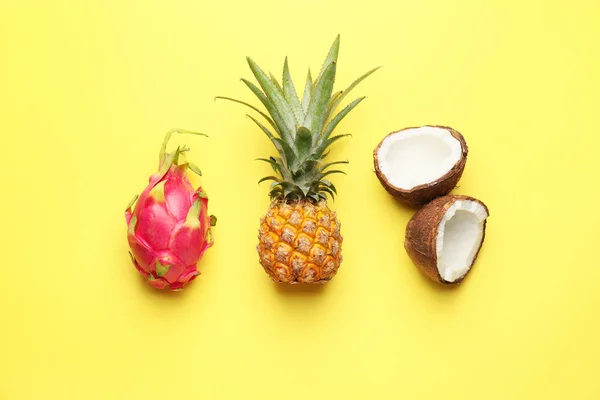 Tasty Exotic Fruits Color Background — Stock Photo, Image