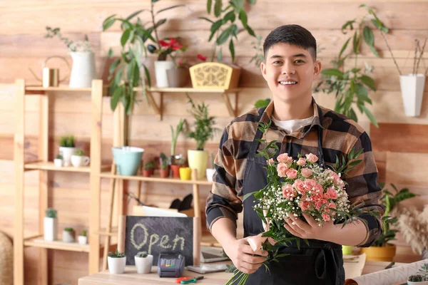 Portrait Asian Male Florist Shop — Stock Photo, Image