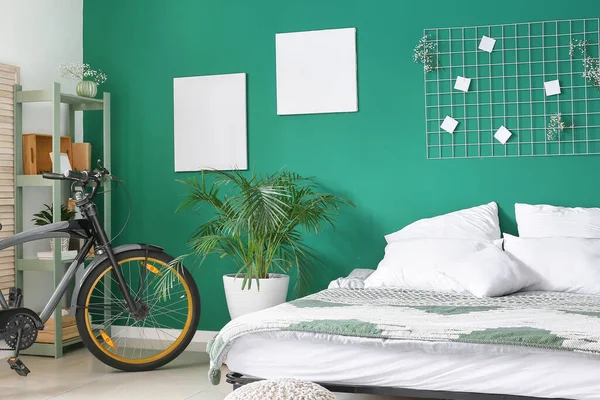 Interior Modern Bedroom Bicycle — Stock Photo, Image