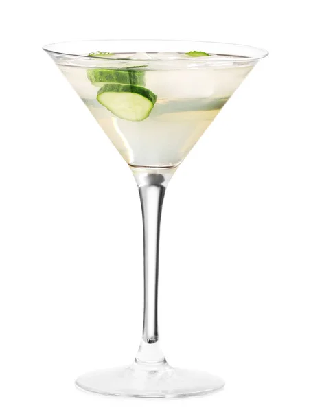 Glass Tasty Cucumber Martini White Background — Stock Photo, Image