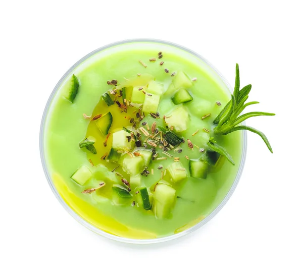 Glass Cold Cucumber Soup White Background — Stock Photo, Image