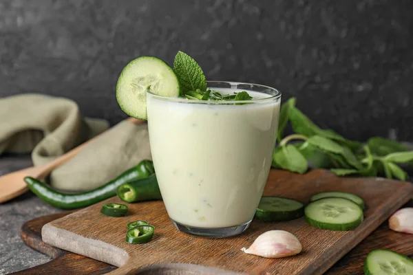 Glass Cold Cucumber Soup Table — Stock Photo, Image