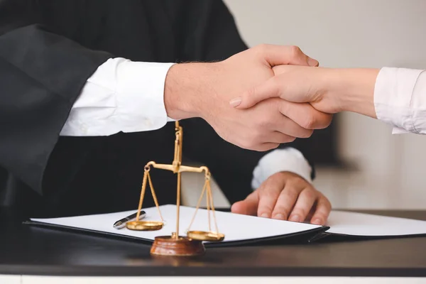 Male Judge Client Shaking Hands Office Closeup — Stock Photo, Image