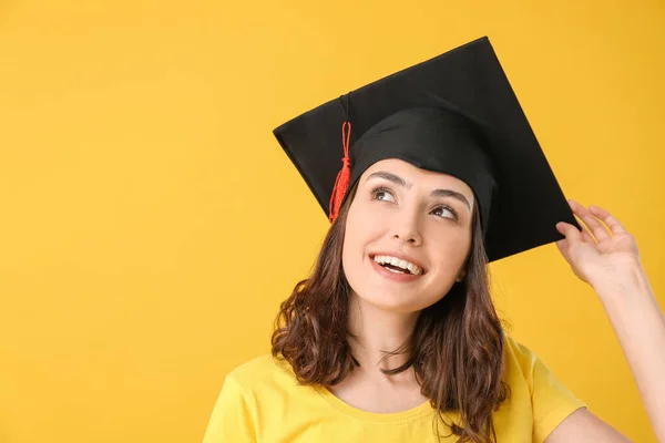 Kvinna Examen Student Färg Bakgrund — Stockfoto