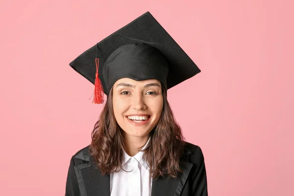Female Graduating Student Color Background — Stock Photo, Image