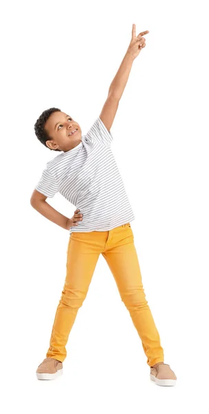 Pequeño Niño Afroamericano Bailando Sobre Fondo Blanco —  Fotos de Stock