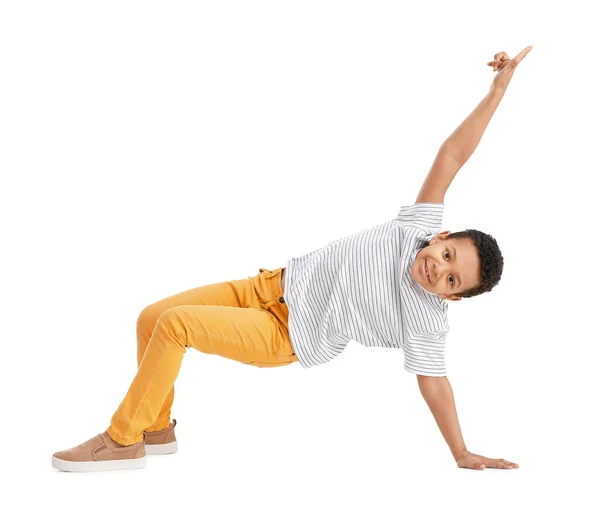 Little African American Boy Dancing White Background — Stock Photo, Image