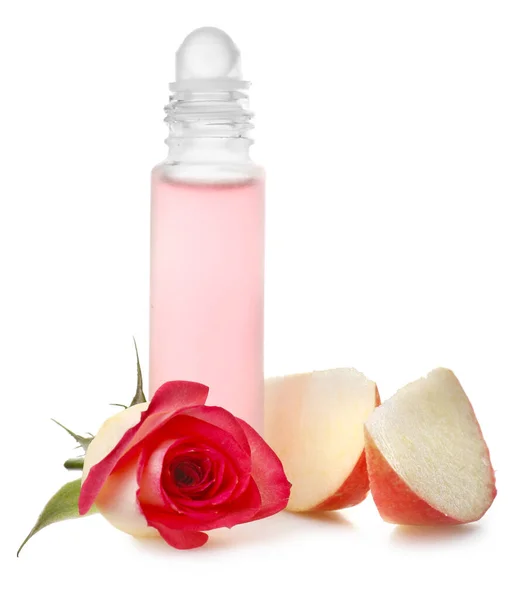 Bottle Roll Perfume Ingredients White Background — Stock Photo, Image