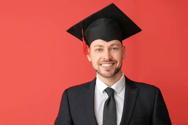 Man Graduation Hat Color Background — Stock Photo, Image