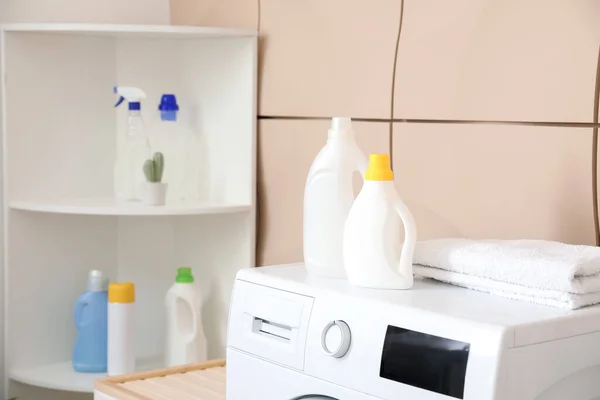Detergenty Czyste Ręczniki Pralce — Zdjęcie stockowe